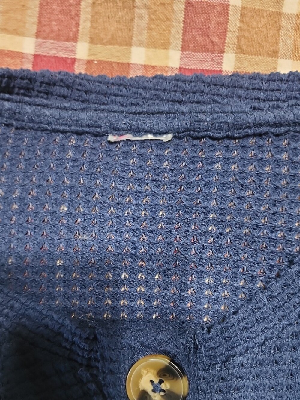 Waffle Knit Colorblock Button Front Pullover - Navy/Ivory/Rust - Picture 7 of 7